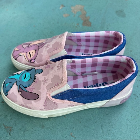 Disney Stitch & Angel Slip-On Shoes Ground Up Pink Canvas Sneakers Women’s 6 - Picture 4 of 8